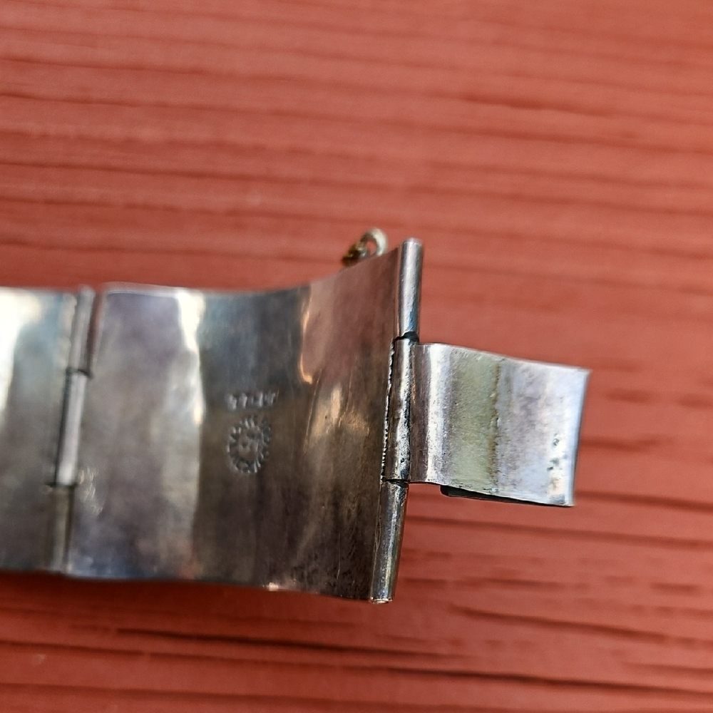 Vintage Taxo Mexico Artisan Silver Floral Hinged Bracelet Bangel Cuff - Picture 13 of 17